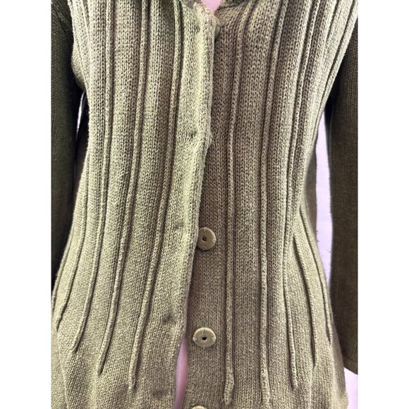 Cabi Green Knit Cardigan Sweater M Floral Crochet Detail Button Front 100% Cotto - Picture 5 of 7